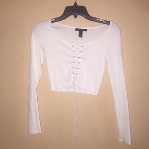 White lace-up crop top
